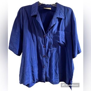 Nordstrom 100% Silk Deep Blue Button-Down Shirt
